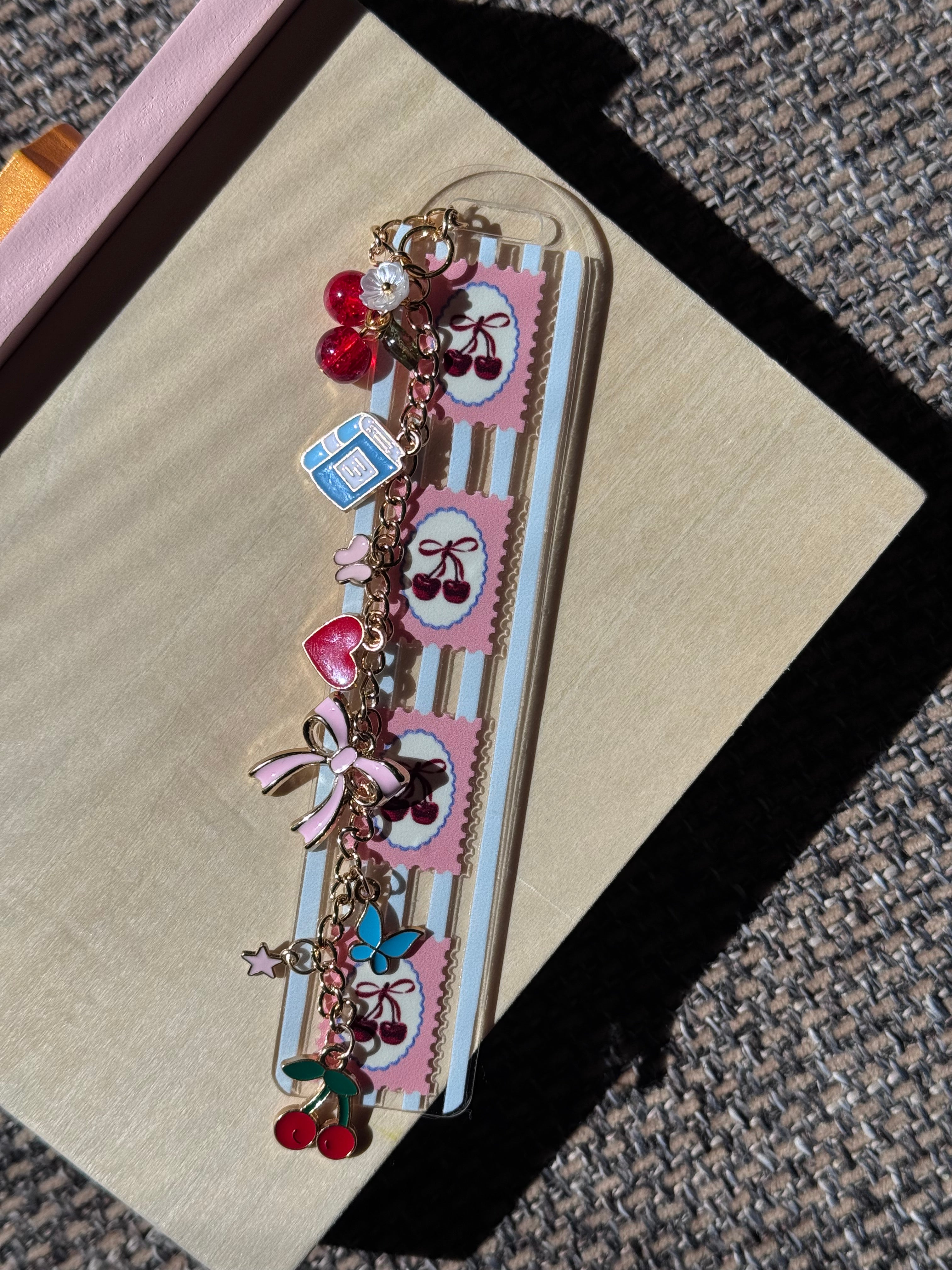 Striped Cherry Stamp Bookmark