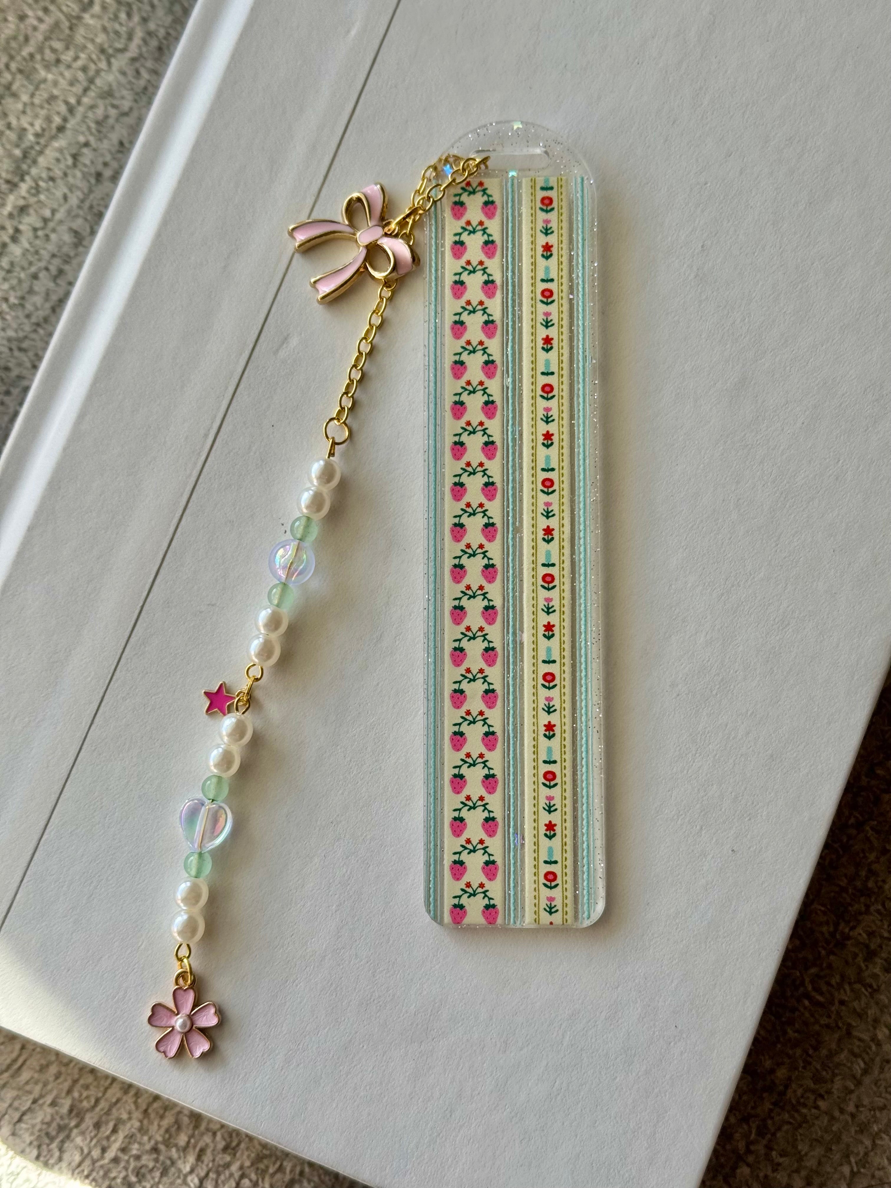 Sparkle Beaded Strawberry Bookmark