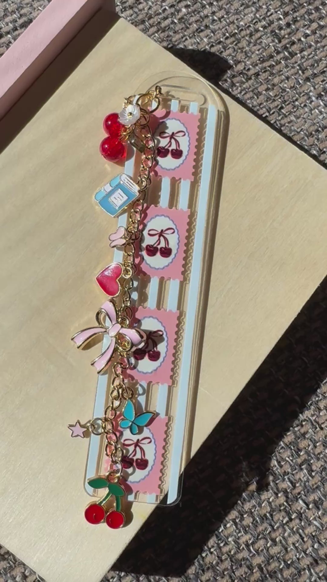 Striped Cherry Stamp Bookmark