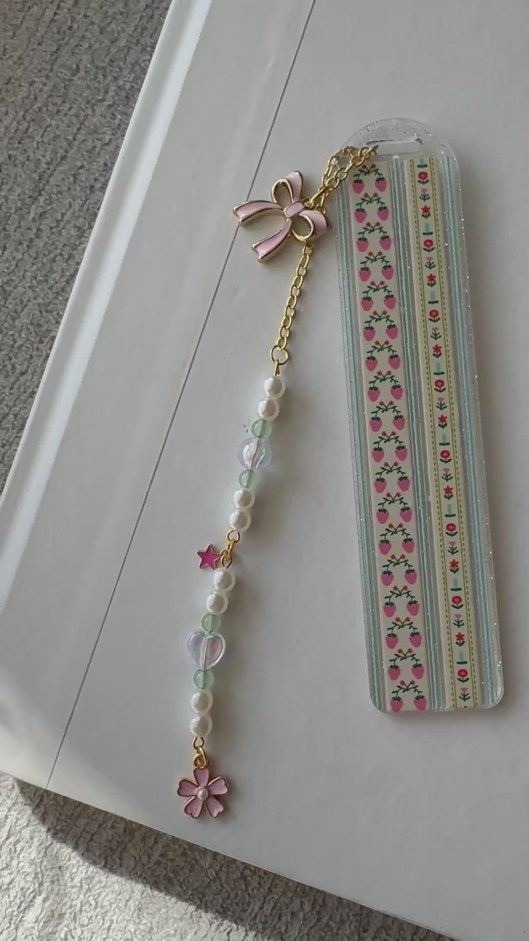 Sparkle Beaded Strawberry Bookmark
