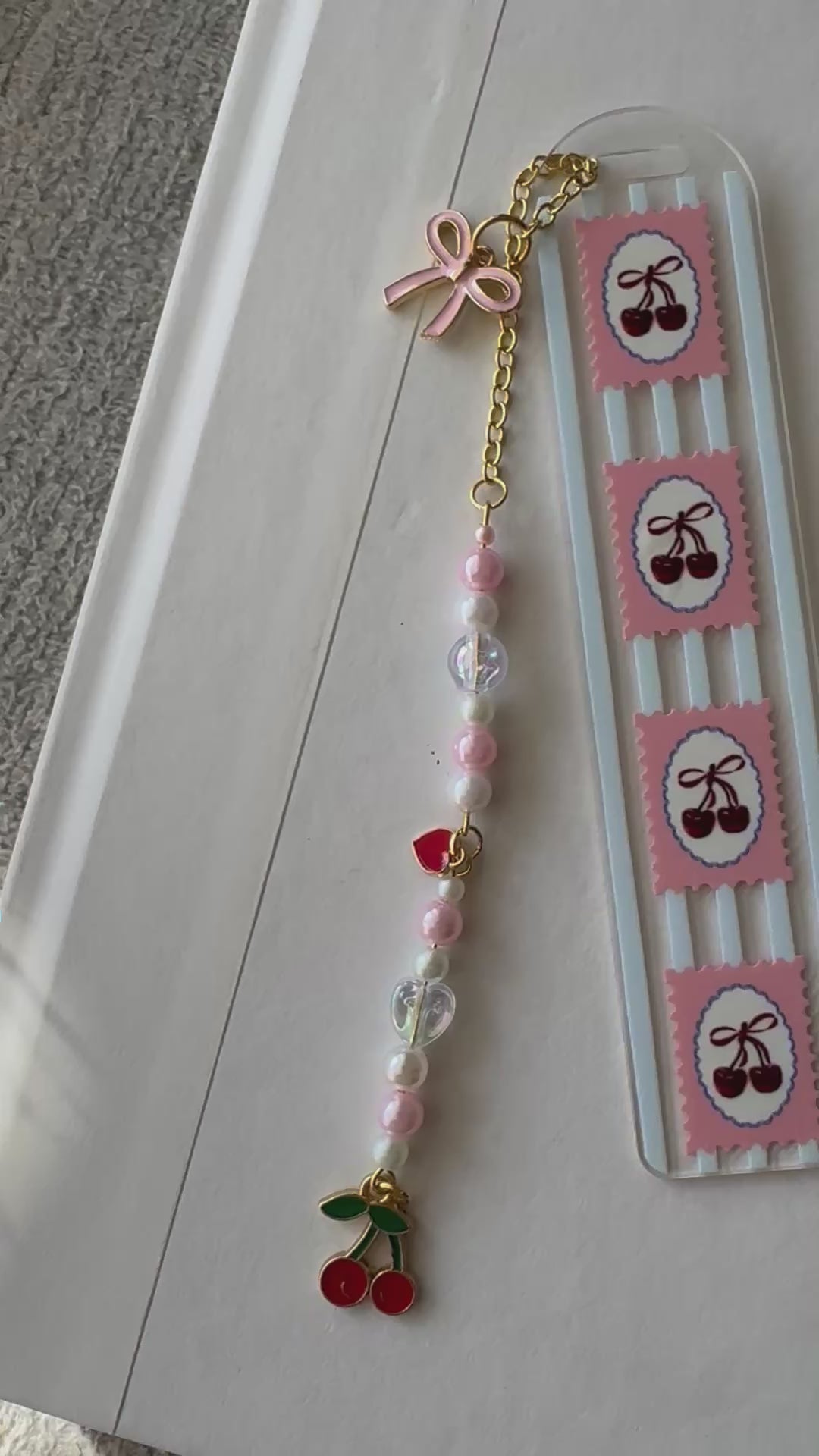 Beaded Cherry Stamp Bookmark